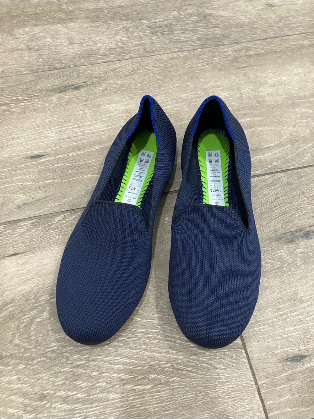 Rothy's Navy Knit Slip-On Flats with Lime Insole